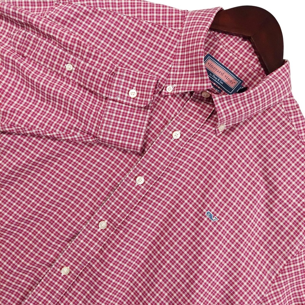Vineyard Vines Shirt Mens XL Red Check Long Sleeve Button Down Whale Cotton